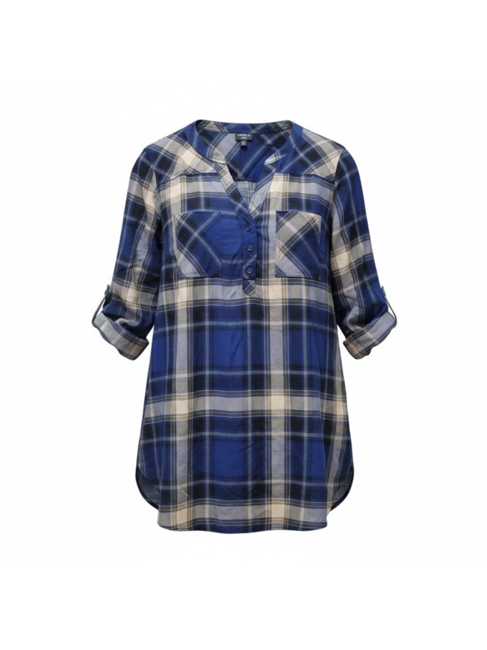 TORRID Harper Women's V-neck Roll-Tab Plaid Blouse Top Size 1 Pre-owned